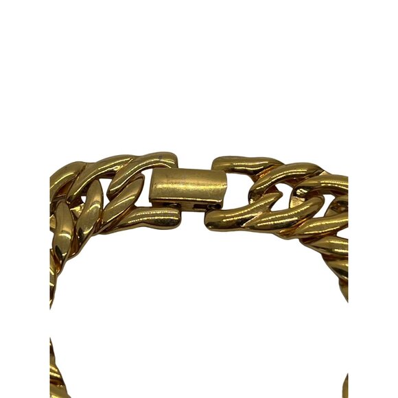 Vintage Napier Cuban Chain Link Bracelet Fold Over Clasp Gold Tone 7" - Picture 3 of 5